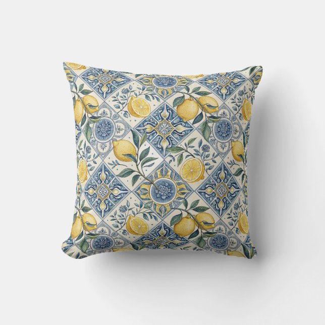 Coussin Citron Aquarelle Bleu (Recto)