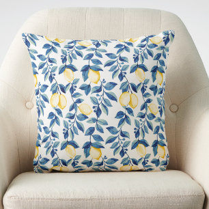 Coussin Citron Aquarelle Bleu