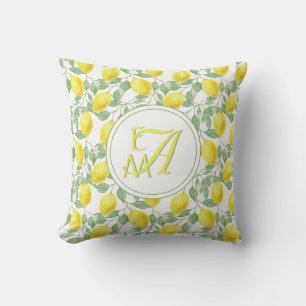 Coussin Citron Arbre Monogramme Motif Jaune Vert Décor