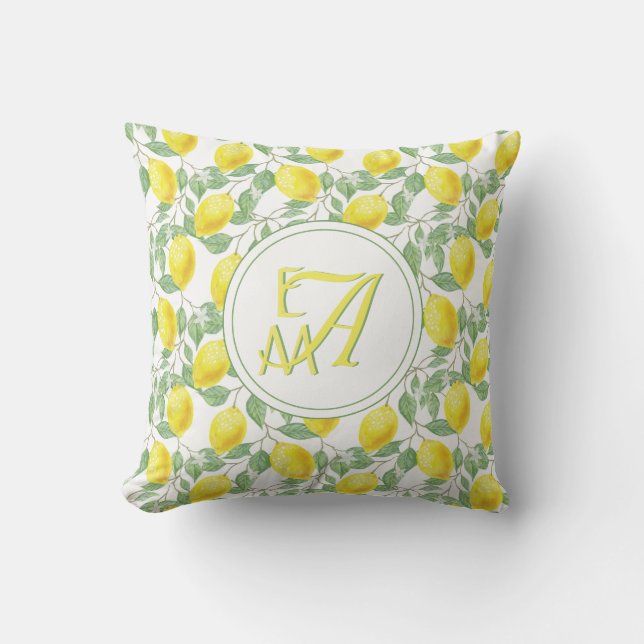 Coussin Citron Arbre Monogramme Motif Jaune Vert Décor (Recto)