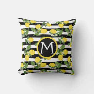 Coussin Citron Citrons Citrus Monogramme Rayures noires
