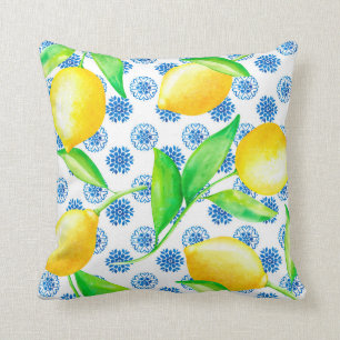 Coussin Citron et Azulejos Bleu et blanc