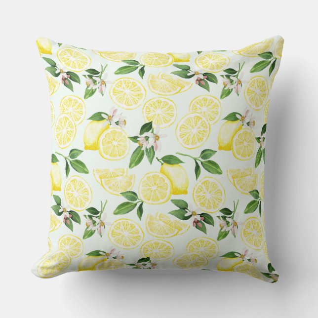 Coussin Citron Motif de fruits tropicaux d'été à la menthe (Recto)