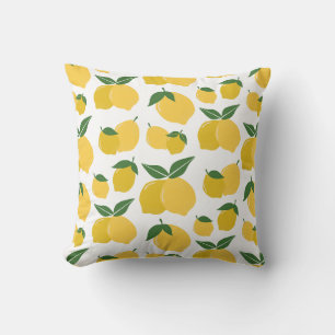 Coussin Citron Motif Fruit Rétro Jaune Sur Blanc