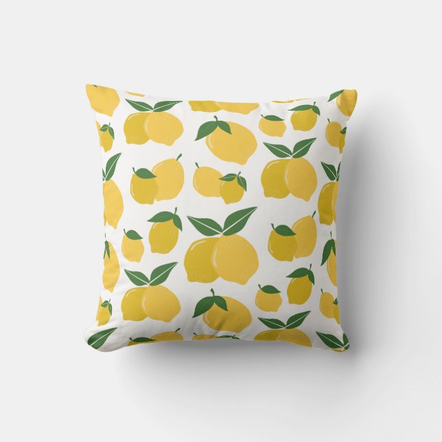 Coussin Citron Motif Fruit Rétro Jaune Sur Blanc (Recto)