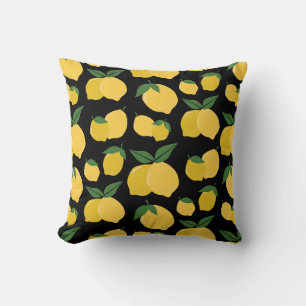 Coussin Citron Motif Fruit Rétro Jaune sur Noir