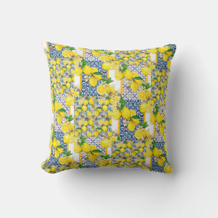 Coussin Citron portugais Azulejo Méditerranée Santorin