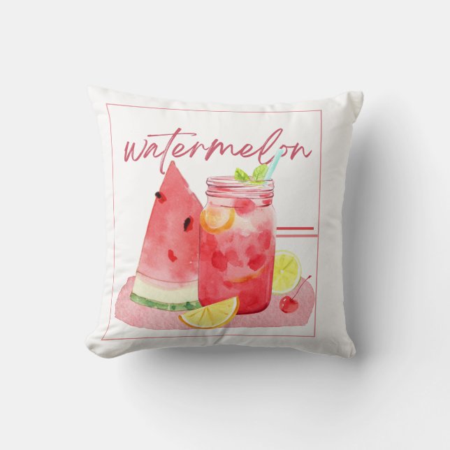 Coussin Citronnade à la pastèque en art aquarelle (Recto)