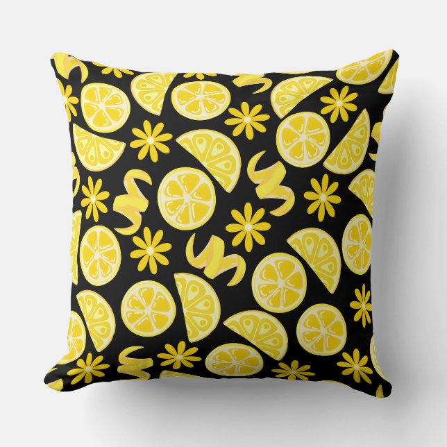 Coussin citrons agrumes été limonade chef jaune noir (Recto)