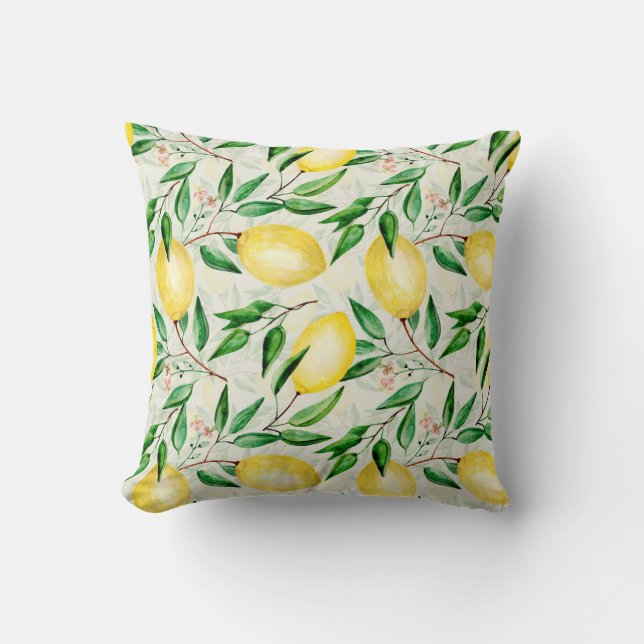 Coussin citrons aquarelle, motif de fruits sans soudure. (Recto)