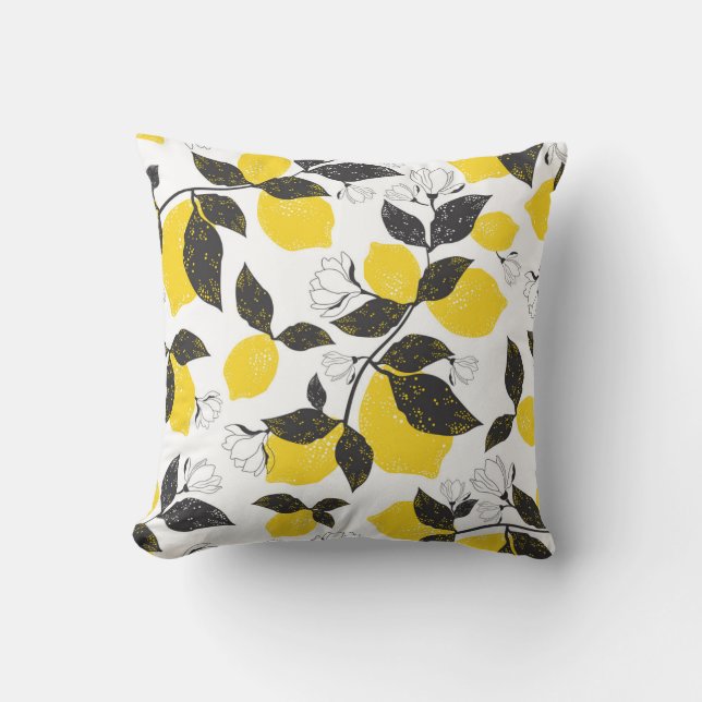Coussin Citrons Citrus, Vintage Été Sans Fil. (Recto)