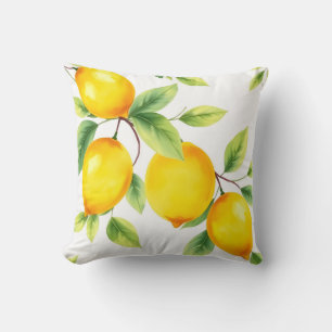 Coussin Citrons d'aquarelle avec Feuilles verts