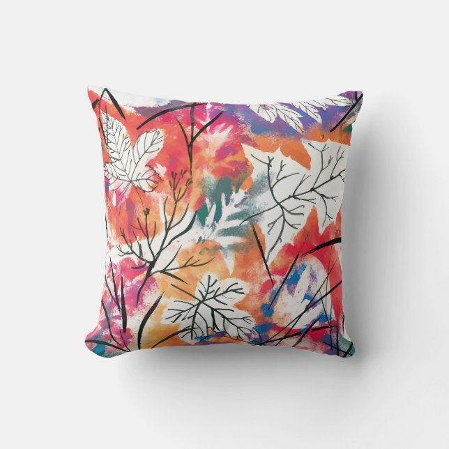Coussin Citrons dessinés à la main, Motif Feuille bleu. (Recto)