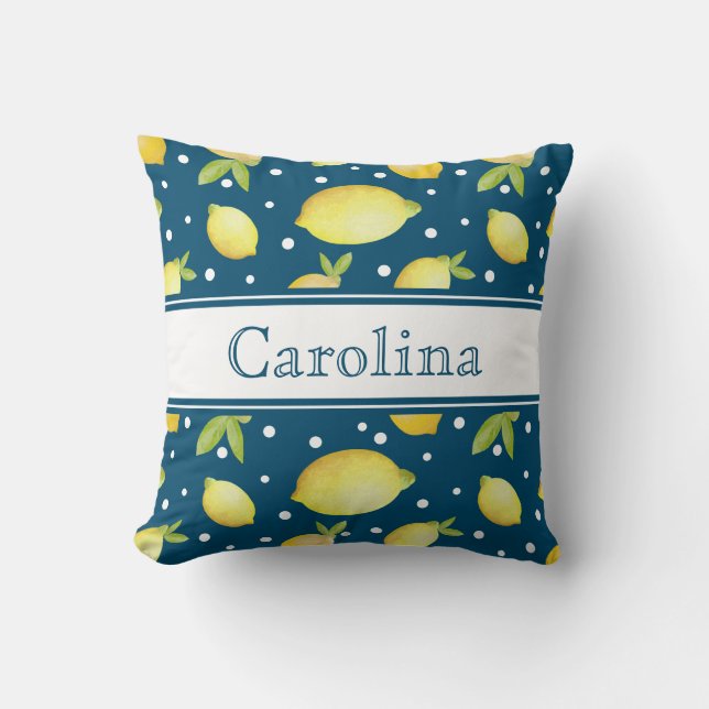Coussin Citrons d'été Motif Marine Nom bleu Jeu d'oreiller (Recto)