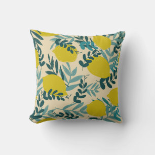 Coussin Citrons et feuilles, arrière - plan vintage.