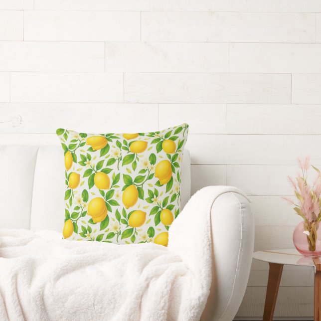 Coussin Citrons et fleurs d'aquarelle - Citrus frais (Canapé)