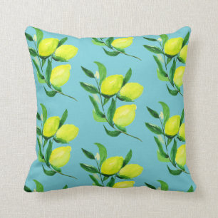Coussin Citrons et turquoise du feuille