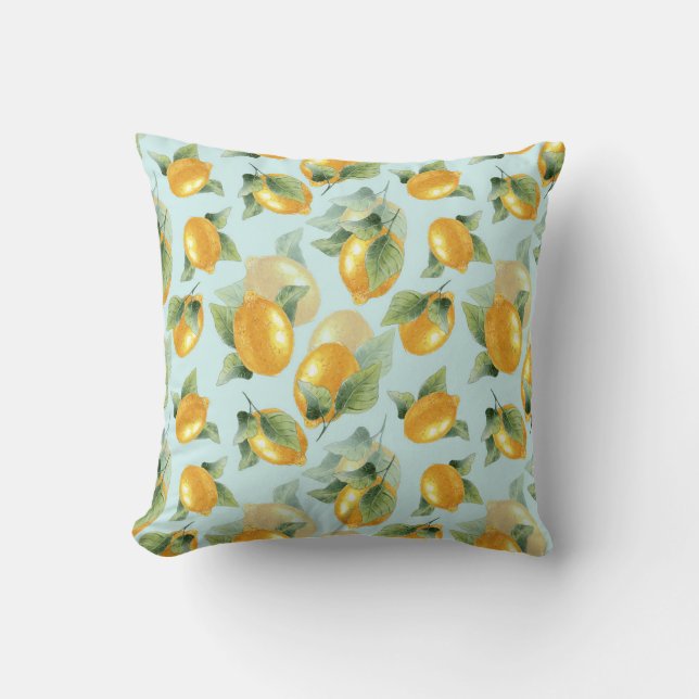 Coussin Citrons Feuilles : Aquarelle Impression transparen (Recto)