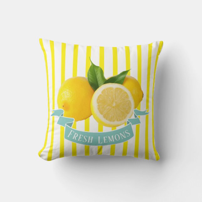 Coussin Citrons frais et rayures jaunes Lancer l'oreiller (Recto)