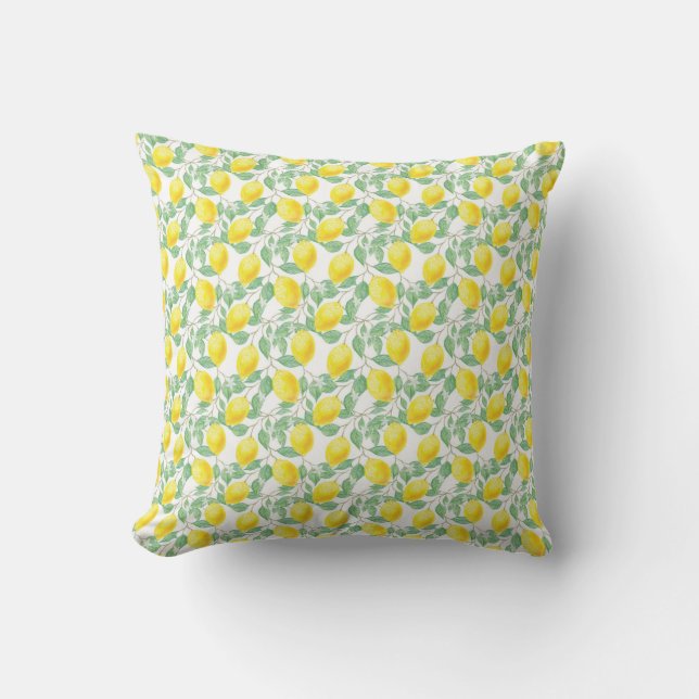 Coussin Citrons jaune blanc vert motif d'été (Recto)