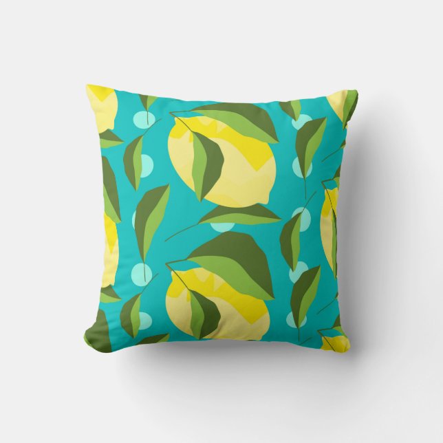 Coussin citrons jaunes avec feuilles verts sans couture mo (Recto)