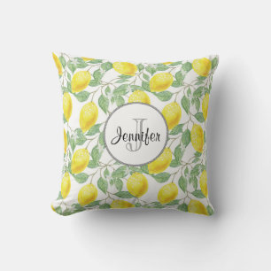 Coussin Citrons jaunes avec Monogramme Motif vert