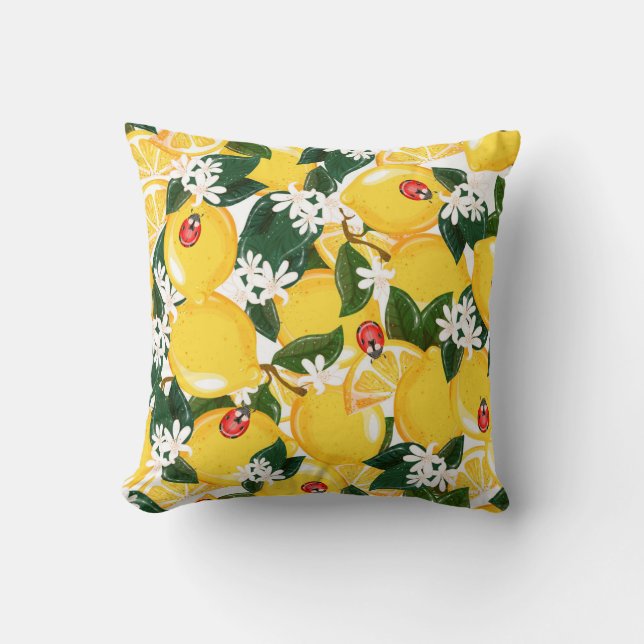 Coussin Citrons Jaunes Design Vintage tropical. (Recto)
