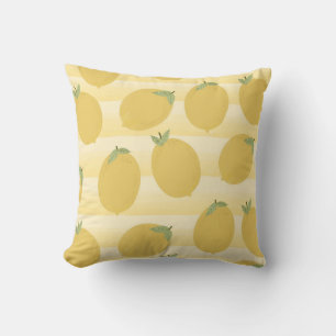 Coussin Citrons jaunes Été Fruit Aquarelle Rayure Amusant