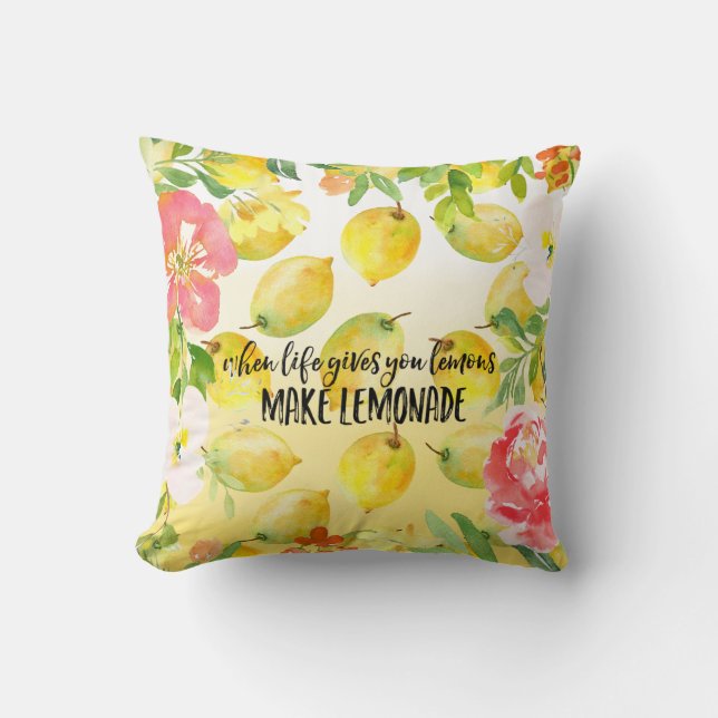 Coussin Citrons Pink floral ombre aquarelle inspirant (Recto)