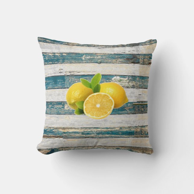 Coussin Citrons rustiques (bleus) (Recto)