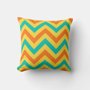Coussin Citrouille, Ananas, Motif ZigZag Chevron sarcelle 
