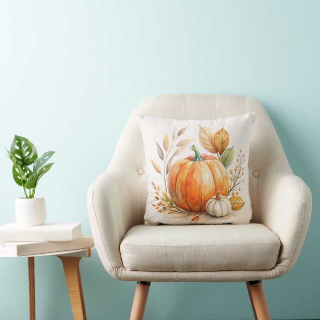 Coussin Citrouille aquarelle, Happy Fall Y'all, Eucro Boho (Chaise)