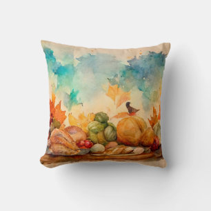 Coussin Citrouille Aquarelle Orange Fermette Rustique Auto