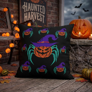 Coussin Citrouille araignée et chapeau de sorcière d'Hallo