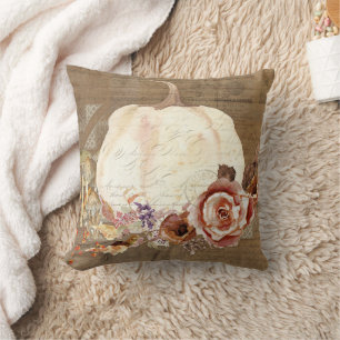 Coussin Citrouille Automne Orange Floral Champignons Cotta