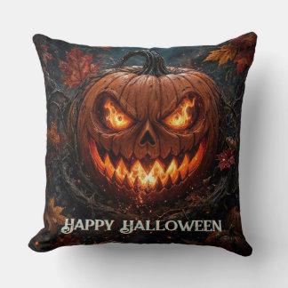 Coussin Citrouille aux yeux flamboyants Joyeux Halloween A