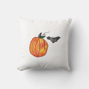 Coussin Citrouille avec chauve-souris grise