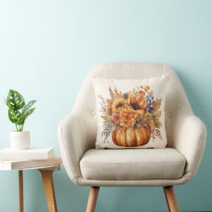 Coussin Citrouille avec fleurs-Thanksgiving-