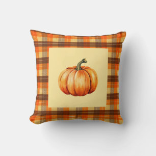 Coussin Citrouille avec motif carreaux orange rustique d'a