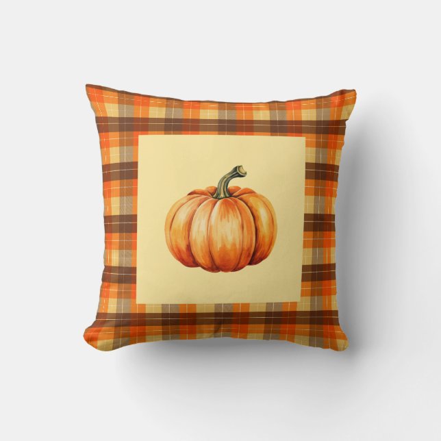 Coussin Citrouille avec motif carreaux orange rustique d'a (Recto)