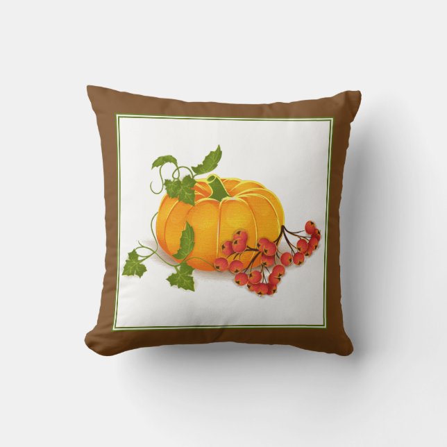 Coussin Citrouille, baies, feuilles brunes automne Action  (Recto)