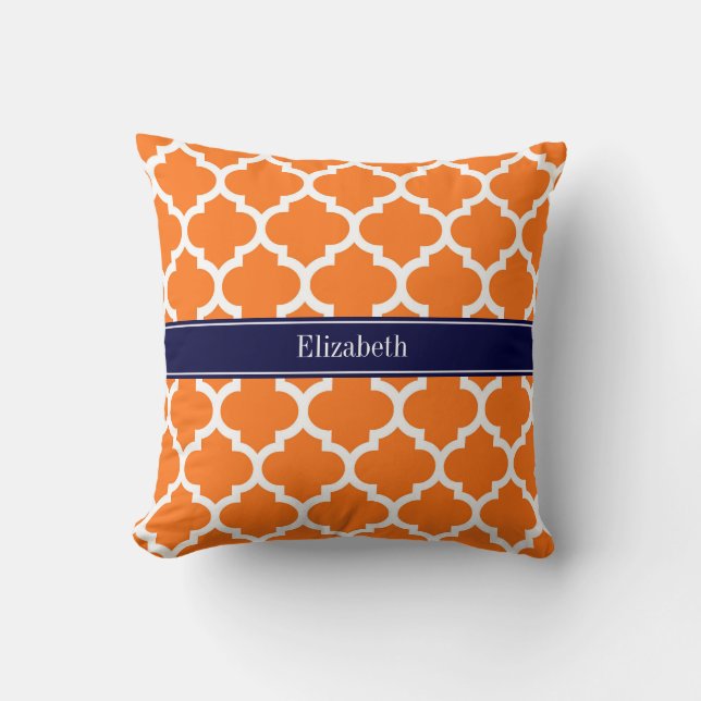 Coussin Citrouille Blanc Marocain #5 Bleu Nuit Monogramme  (Recto)