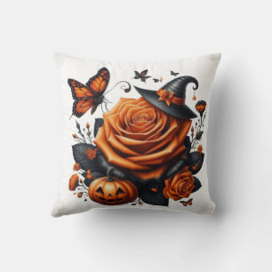 Coussin Citrouille Chapeau de Sorcière Rose Orange Hallowe