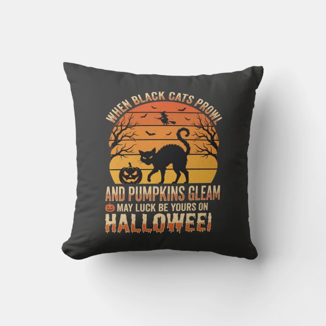 Coussin Citrouille Chat Noir Halloween Design Vectoriel (Recto)