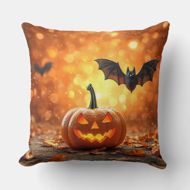 Coussin Citrouille Chauve-Souris Ambiance Spooky Cosy Nuit (Recto)