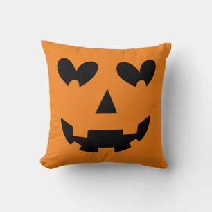 Coussin Citrouille cœur heureux orange et noir Halloween