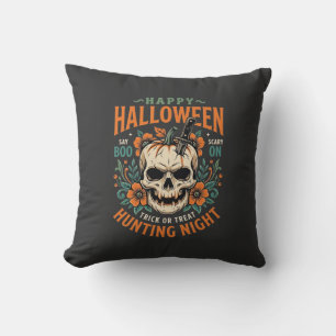 Coussin Citrouille Crâne Halloween Chasse Nuit Design_1
