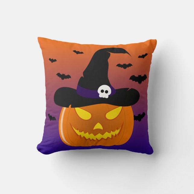 Coussin Citrouille d’Halloween Jack o’ Casquette de sorciè (Recto)