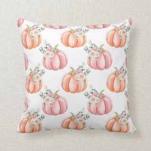 Coussin Citrouille d'aquarelle rose pâle à la chute