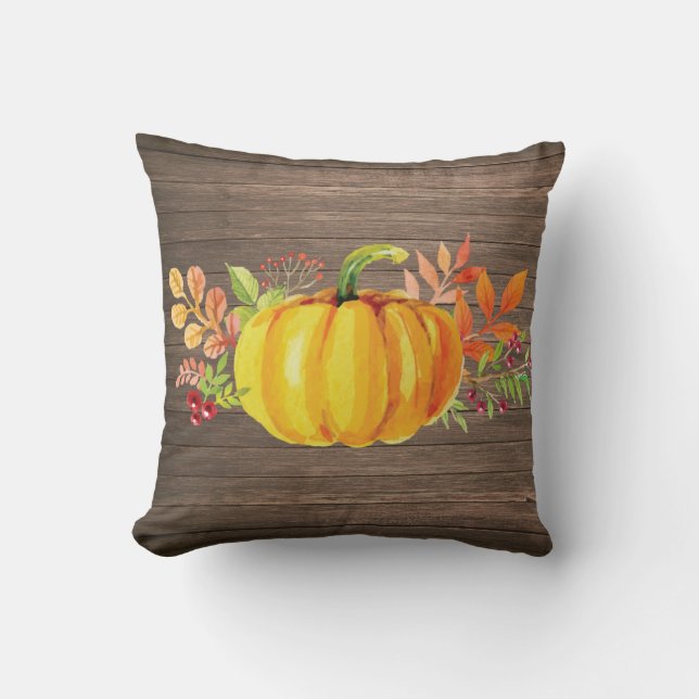 Coussin Citrouille d'aquarelle rustique automne (Recto)
